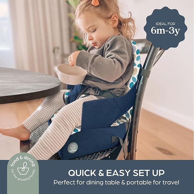 Dreambaby Grab ‘N Go Kids Booster Seat – Portable Travel Toddler High Chair for Dining (6M-3Y) with Storage & Shoulder Strap – Lightweight and Compact