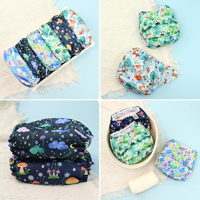Mama Koala 3.0 Cloth Diapers for Babies, One Size Washable and Reusable Pocket Diapers for Newborns and Toddlers (Forest & Sky)