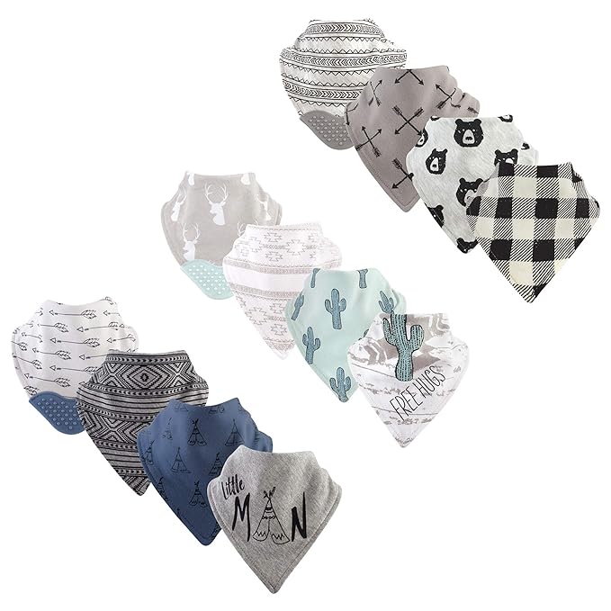 Yoga Sprout Bandana Bib with Teether, 12 Pack, Little Man, Free Hugs, and Bear Hugs