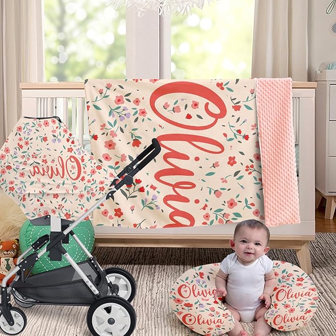 Customizable Flowers Baby Nursing Pillow Cover - Add Your Baby's Name, Ultra-Soft Stretch Fabric, Fits Standard Nursing Pillows, Ideal for Baby Showers Style 26