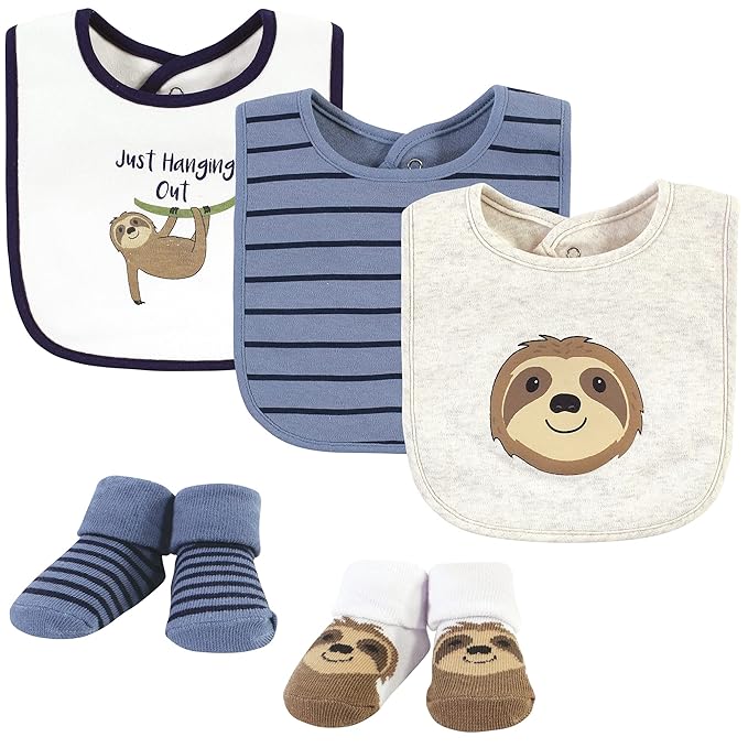 Hudson Baby Unisex Baby Cotton Bib and Sock Set, Sloth, One Size