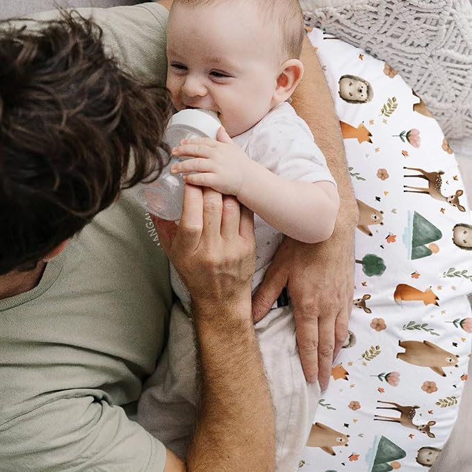 HawSkgFub Boho Animal Nursing Pillow Cover for Baby Boys Girls, Forest Bear Deer Fox Owl Breastfeeding Pillow Slipcover, Nursing Pillowcase for Newborn Infant, Cover Only