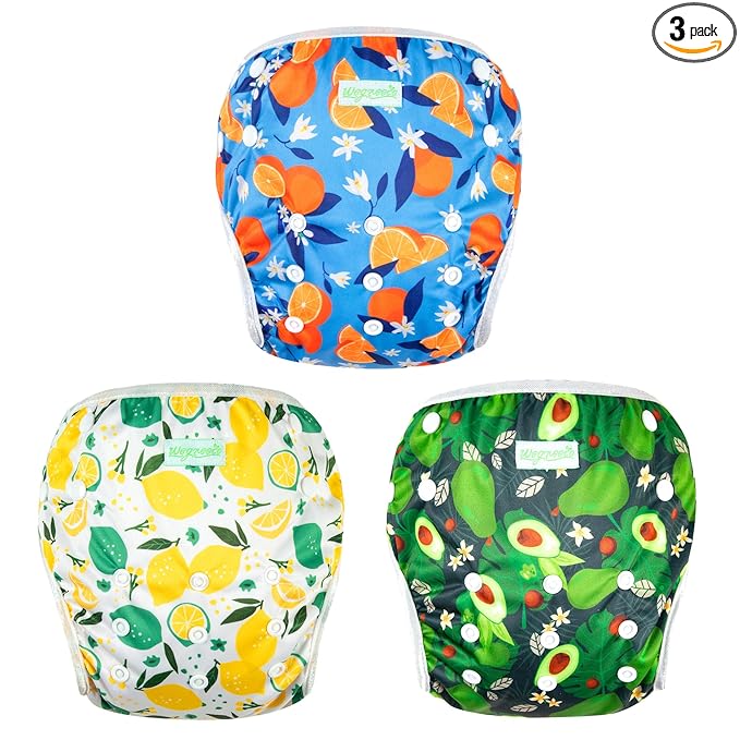 wegreeco Baby & Toddler Snap One Size Adjustable Reusable Baby Swim Diaper (Fruit-NYG, Small, 3 Pack)