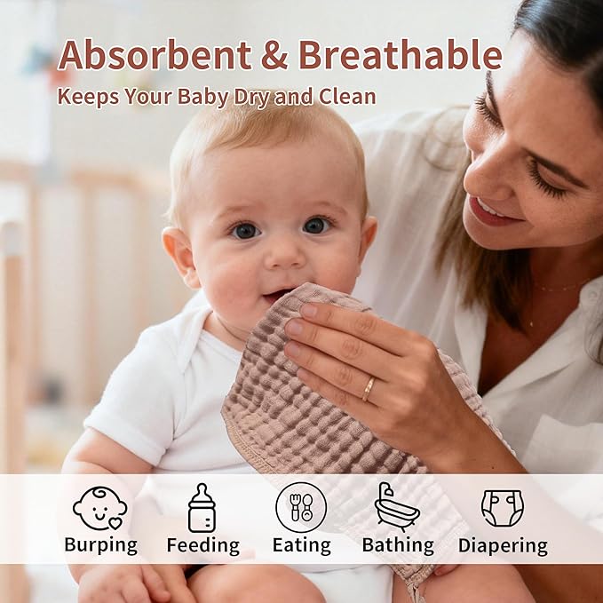 Extra Large Baby Burp Cloths 6-Pack, 19.69 x 11.81 Inches, Twice the Size of Standard Burp Cloths, Ultra Soft & Highly Absorbent, Perfect for Newborns & Infants
