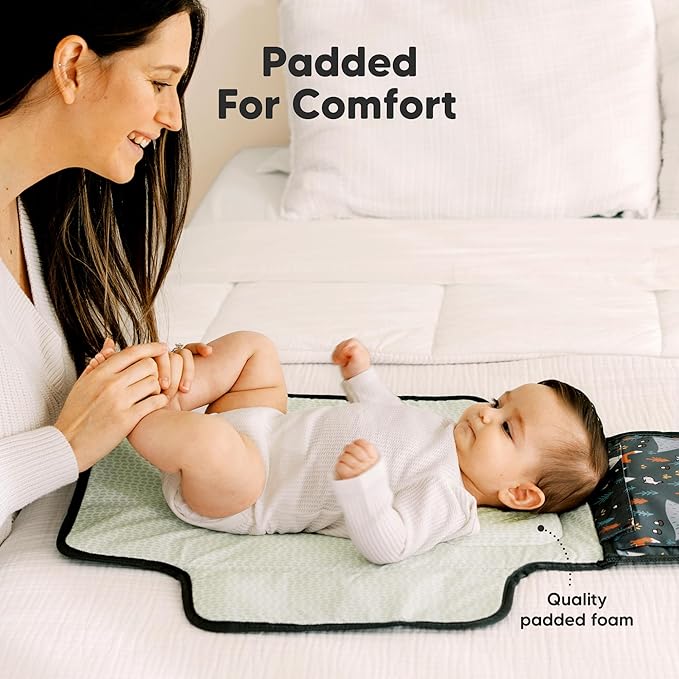 KeaBabies Portable Diaper Changing Pad, Travel, Car - Large Waterproof Baby Changing Mat, Wipeable, Padded, On The Go Travel Diaper Clutch Bag, Easy to Use Pockets for Newborn Essentials (Woods)