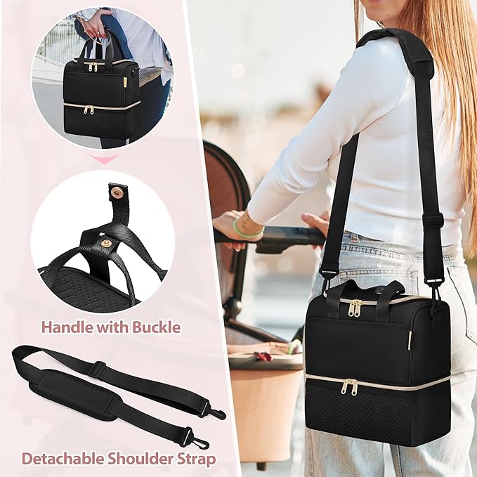 Fasrom Wearable Breast Pump Bag with Cooler Compartment Compatible with Momcozy, Medela and Willow Pumps, Portable Pumping Carrying Case with Waterproof Mat, Black (Empty Bag Only)