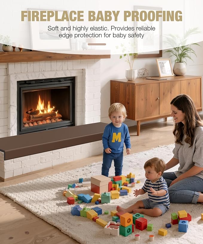 Fireplace Baby Proofing, 80'' Soft Seat Hearth Cushion for Baby Proof, Memory Foam Brick Fire Place Bumper Protector Pad for Babies Child Children Toddlers (Brown)