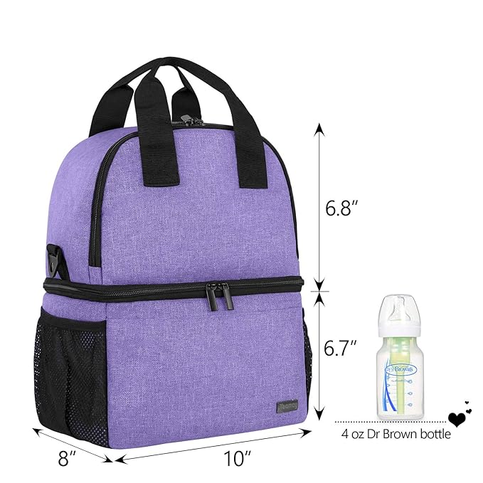 Teamoy Breast Pump Bag Tote with Cooler Compartment for Breast Pump, Cooler Bag, Breast Milk Bottles and More, Double Layer Pumping Bag for Working Moms, Purple