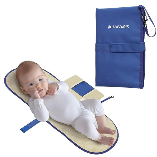 Navaris Baby Changing Mat Portable - Slim Lightweight & Foldable Baby Change Mat - Water Repellent Travel Changing Mat with Pockets - Folding Mat for Clean Diaper Changes - Ocean