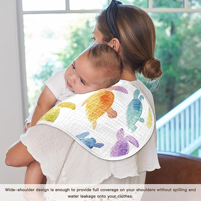 Colorful Sea Turtles Burp Cloths Baby Boys Girls Absorbent Soft Cotton Burping Cloths Rags 2 Pack
