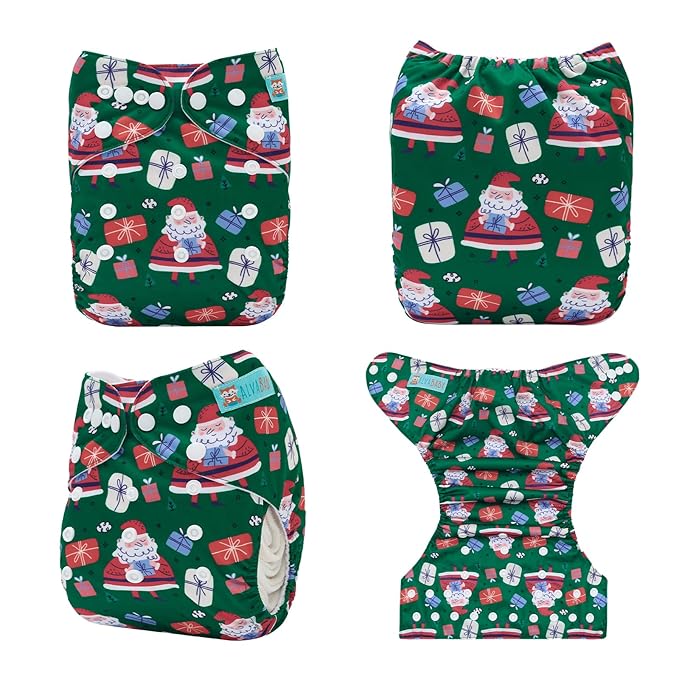 ALVABABY Christmas Baby Cloth Diapers One Size Adjustable Washable Reusable for Baby Girls and Boys 1 Pack with 2 Inserts QD93-2T