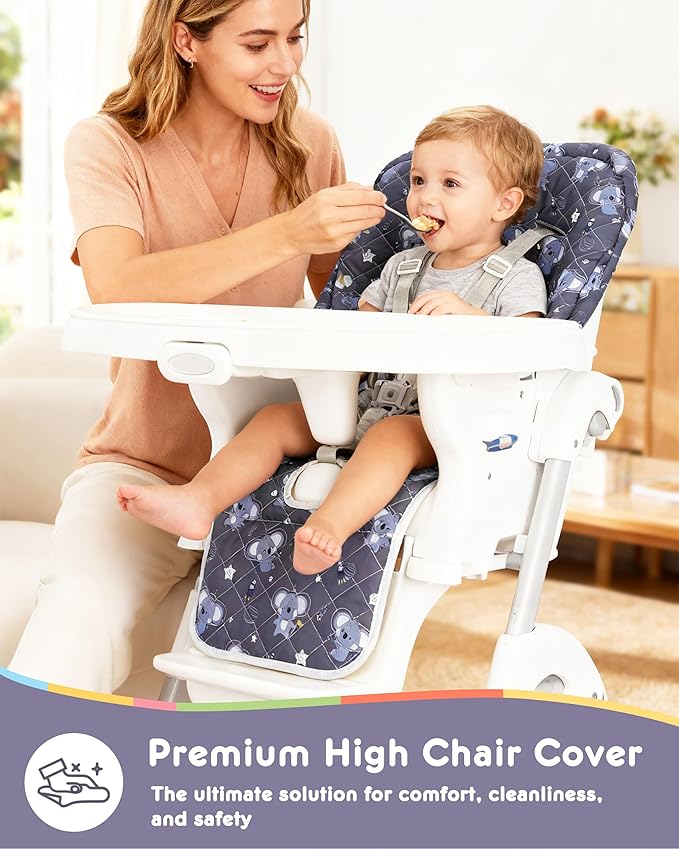 Baby High Chair Cover Replacement, Reversible & Waterproof High Chair Cushion Pad Home & Restaurant use, Includes 5-Point Harness Strap, Chair Not Included - Grey