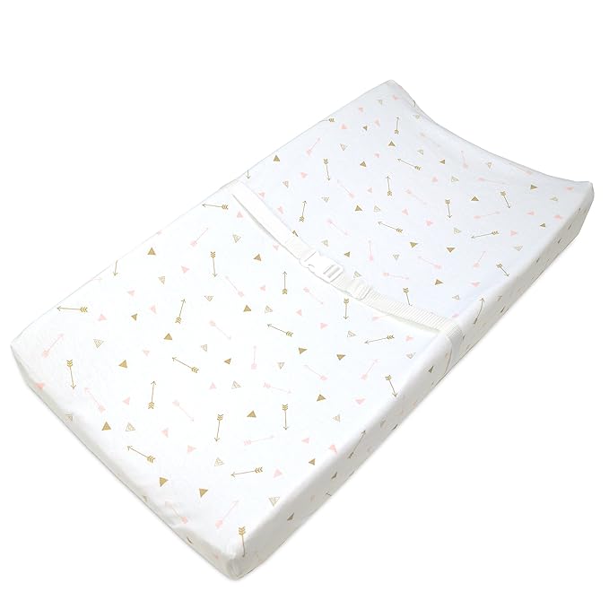 TL Care Printed 100% Natural Cotton Jersey Knit Fitted Contoured Changing Table Pad Cover, Sparkle Gold/Pink Arrows, Soft Breathable, for Girls