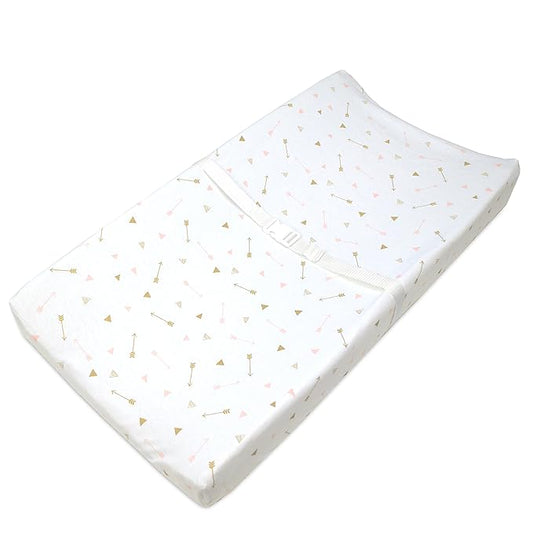 TL Care Printed 100% Natural Cotton Jersey Knit Fitted Contoured Changing Table Pad Cover, Sparkle Gold/Pink Arrows, Soft Breathable, for Girls