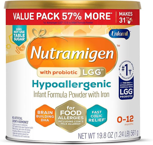 Enfamil Nutramigen Hypoallergenic Baby Formula with Iron, Lactose Free, Colic Relief from Cow's Milk Allergy Starts in 24 Hours, Brain Building DHA, Probiotic LGG for Immune Support, 19.8 Oz Can