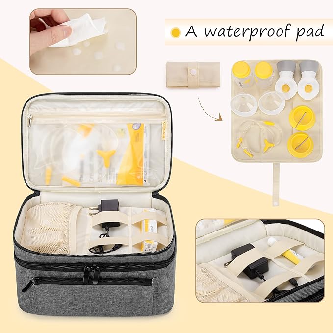 BAFASO Breast Pump Bag (Compatible with Medela Pump in Style) with a Waterproof Pump Parts Pad, Carrying Case for Medela Pump in Style and Extra Parts (Patent Pending), Gray