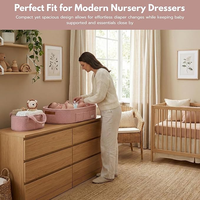 PeraBella Baby Changing Basket for Dresser Top, Baby Moses Basket for Newborn, Portable Diaper Changing Pad Table Topper for Dresser, Includes Diaper Caddy Organizer with Handle, Moses Bassinet Mat | Plush Exterior, Breathable Pad, Waterproof Layer, St...