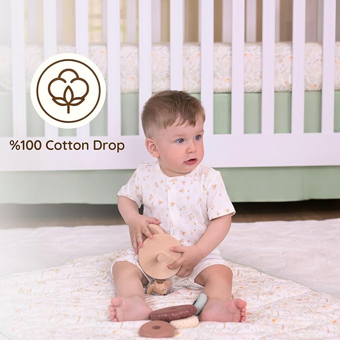 Green Crib Skirt Neutral, Baby Crib Skirt Boy Girl, 52"x28" with 15" Drop Bedskirt, Cotton Bed Skirt, OEKO TEX Certified Cribs Dust Ruffle, Cribs Accessories Boy Girl (Green Bedskirt)