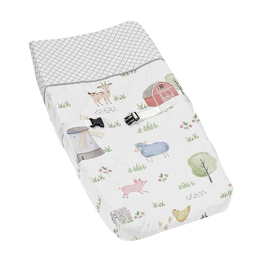 Sweet Jojo Designs Farm Animals Boy or Girl Baby Nursery Changing Pad Cover - Watercolor Farmhouse Lattice Horse Cow Sheep Pig
