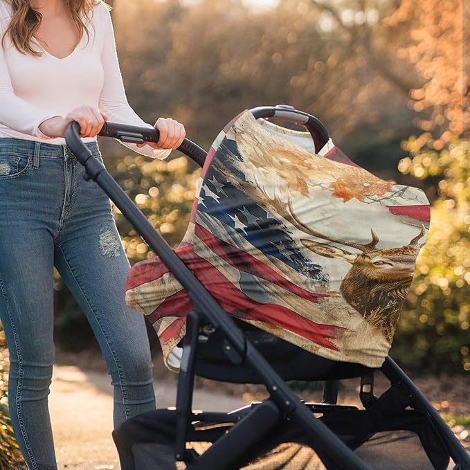 Belidome Deer American Flag Breastfeeding Cover 4th of July Nursing Cover Up for Breastfeeding Patriotic Baby Carseat Canopy Breathable
