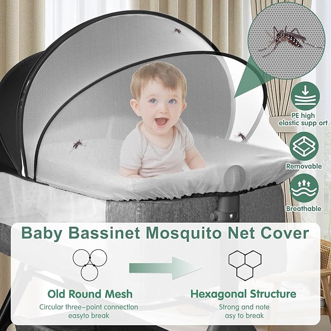 Bassinet Cover for Cats - Blackout Breathable Mosquito Net for Baby Bedside Sleepers & Travel Cribs, 2-Way Zipper Bug Canopy Tent to Block Light & Keep Cats Out (Black-Small)