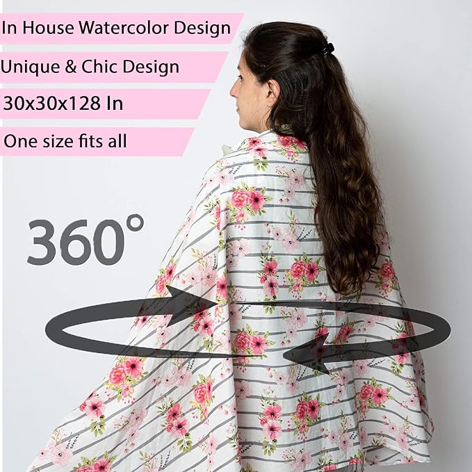 Nursing and Breastfeeding Poncho Patent Pending 360 Full Coverage Wired Nursing Cover and Apron - Breathable, Soft Cotton Carseat, Stroller Canopy Multifunctional Baby Shower Gifts (Pink Floral)