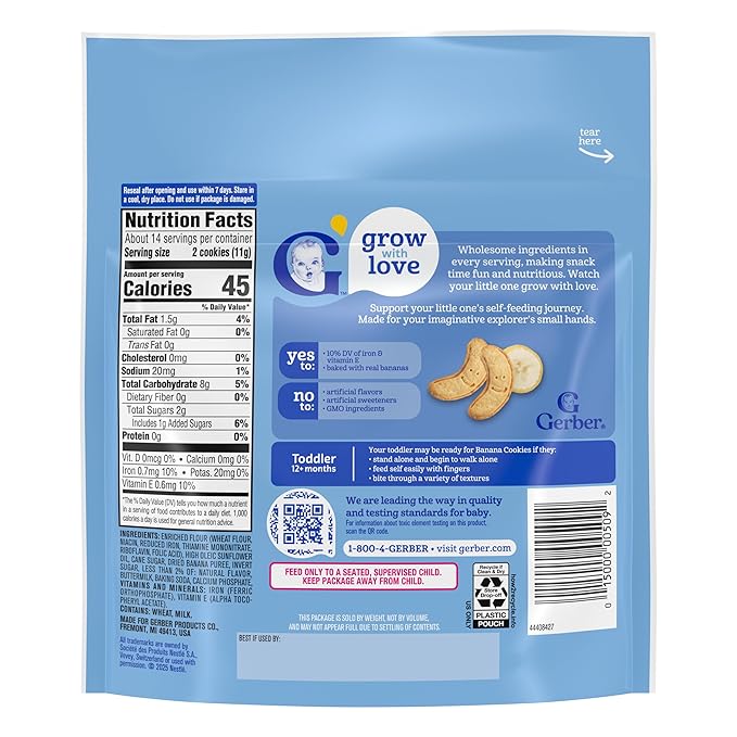 Gerber Toddler Snacks, Banana Cookies, Toddler Cookies, 10% DV Iron & Vitamin E, Finger Foods, Snacks for Toddlers