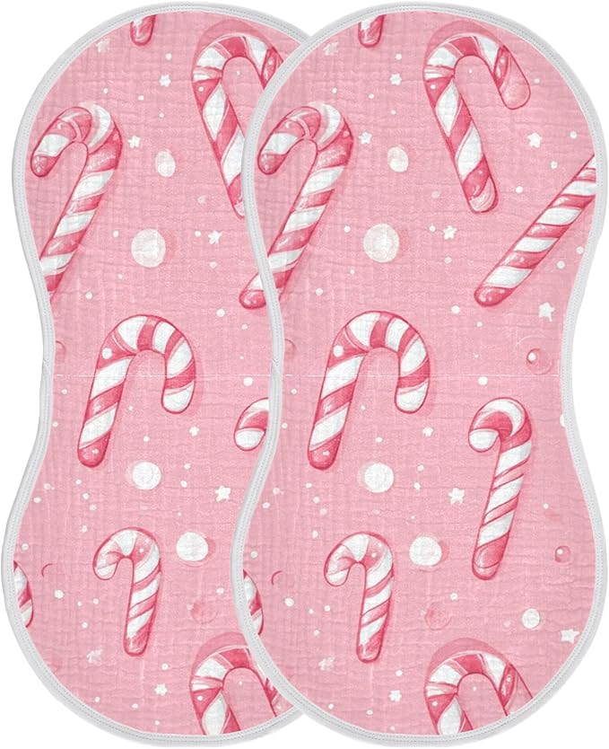 Christmas Pinks Candy Cane Burp Cloths Baby Boys Girls Absorbent Soft Cotton Burping Cloths Rags, 2 Pack