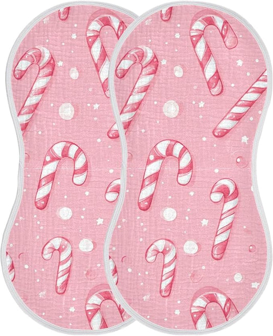 Christmas Pinks Candy Cane Burp Cloths Baby Boys Girls Absorbent Soft Cotton Burping Cloths Rags, 2 Pack