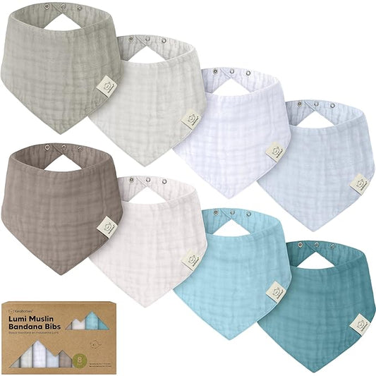 KeaBabies 8-Pack Muslin Baby Bibs for Boys, Girls - Muslin Bandana Drool Bibs for Baby Girl & Boy, Drooling Newborn, Teething Toddler, Infant 0-36 Months, Soft Cotton Extra Absorbent (Nimbus)