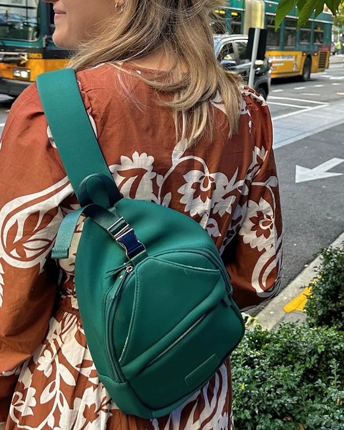 Sarah Wells Allie Sling Pump Bag – Fits All Wearable Cup Pumps & Portable Pumps – Machine Washable Neoprene Crossbody with Insulated Pocket, Water Bottle Holder & Hands-Free Design (Forest Green)