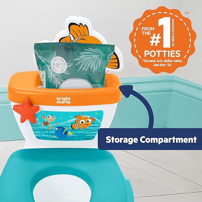 Bright Starts Disney Junior Finding Nemo My Size Potty Training Toilet, Toddler Potty Chair with Flushing & Cheering Sounds, Removable Seat with Splash Guard & Handles, Ages 18+ Months, Up to 50 lbs