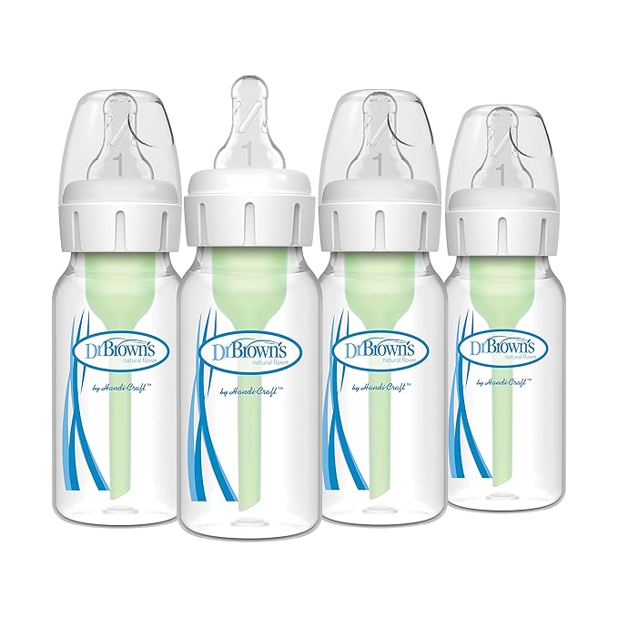 Dr. Brown's Anti-Colic 4 Piece Pink Feeding Set with Slow Flow Nipples & Dr. Brown's 4 Pack Anti-Colic 4 oz Narrow Baby Bottles
