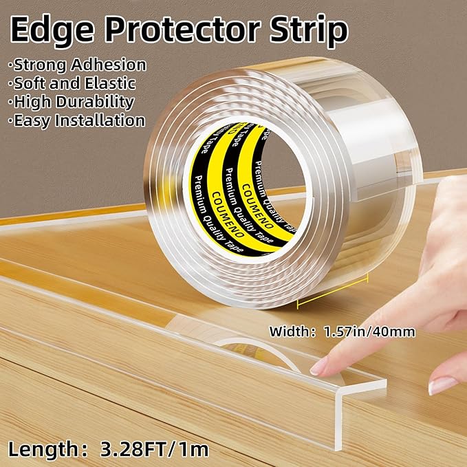 Corner Protector Clear Baby Proofing Edge Guard Tape 1.6in（W x 3.3FT(L) Self Adhesive Furniture Table Corner Bumper for Child Safety Sharp Edge Guard Roll