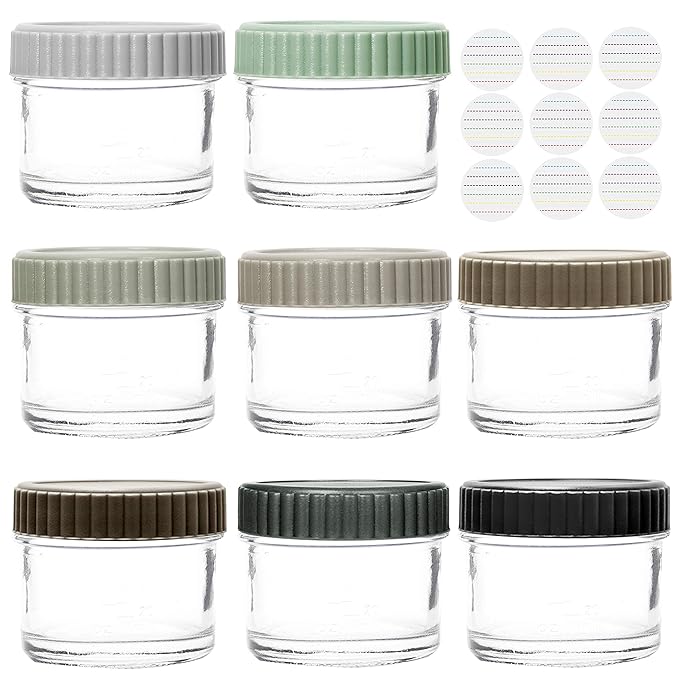 Youngever Glass Baby Food Storage - 4 Ounce Stackable Baby Food Containers with Airtight Lids, 8 Urban Colors (8 Sets)