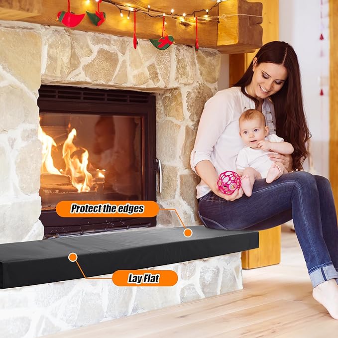 MABOZOO 2-Inch Thick Hearth Cushions for Fireplaces, Fireplace Baby Proofing Seat Edge Cushion with Removable Fireproof Cover, Sponge Fireplace Mat for Children Proofing