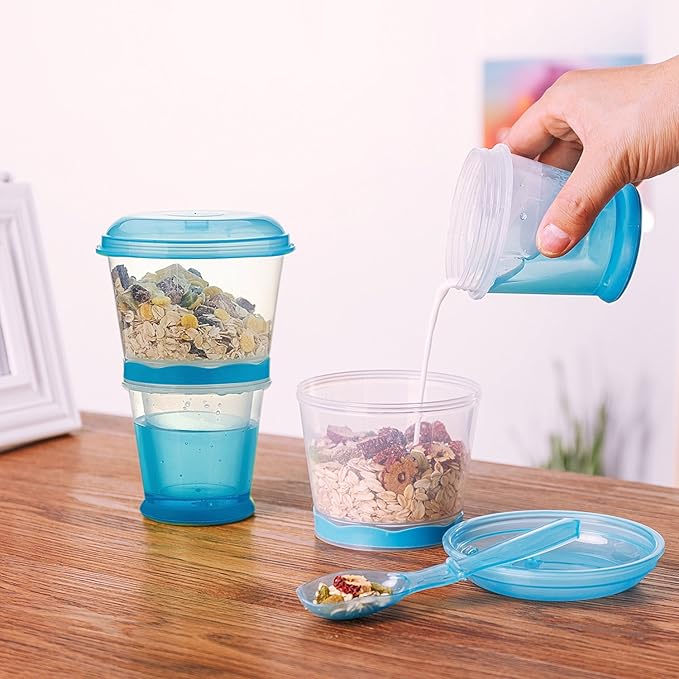 Cereal On the Go Cups Breakfast Drink Cups Portable Yogurt and Cereal To-Go Container Cup (Blue)