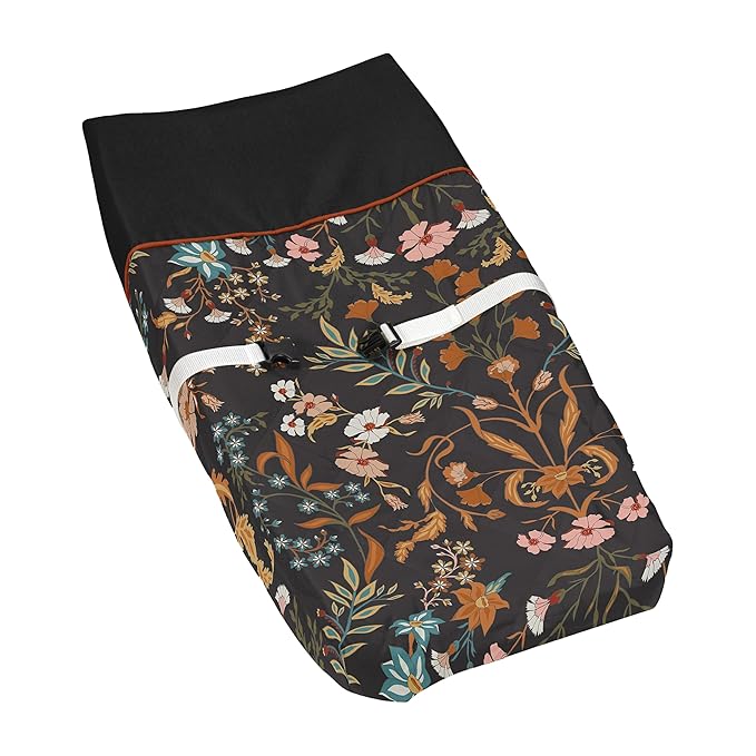 Sweet Jojo Designs Boho Wildflower Vintage Floral Girl Baby Changing Pad Cover Infant Newborn Diaper Table Change Mat Sheet Black Rust Orange Teal Bohemian Farmhouse Botanical Flower Cottagecore Indie