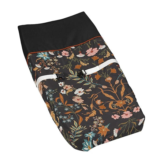 Sweet Jojo Designs Boho Wildflower Vintage Floral Girl Baby Changing Pad Cover Infant Newborn Diaper Table Change Mat Sheet Black Rust Orange Teal Bohemian Farmhouse Botanical Flower Cottagecore Indie