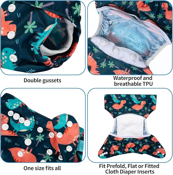 ALVABABY 6pcs Cloth Diaper Covers & 1 Wet Dry Bag, Washable Reusable Diaper Shell for Prefold with Multi-Functional Bag