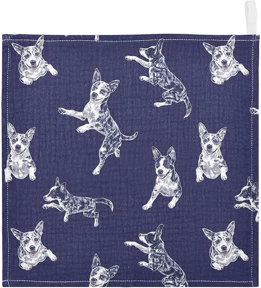 vvfelixl Baby Muslin Washcloths Blue Heeler Dog Baby Burp Cloths Cotton Babys Face Towel for Infants Soft 11.8 X 11.8 in, 3 Pack