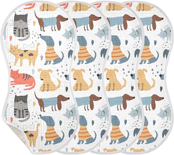 vvfelixl Muslin Burp Cloths Different Dogs Cats Baby Washcloths for Baby Girl Boys 2 Pack