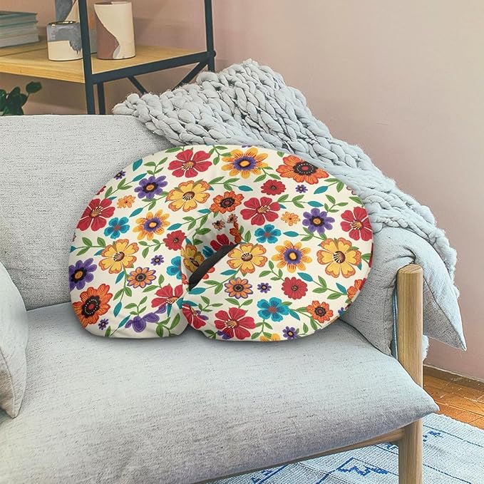 Bright Flowers Nursing Pillow Cover for Baby Boy Girl Breastfeeding Slipcover Infant Newborn Nursery Bottle Pillowcase Washable and Easy to Clean