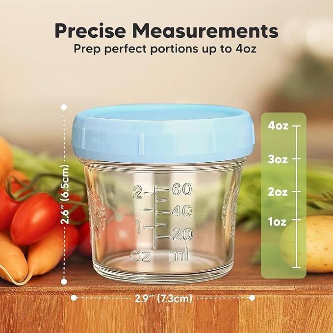 KeaBabies 12-Pack Baby Food Glass Containers and Silicone Baby Food Freezer Tray with Clip-on Lid - 4 oz Leak-Proof, Microwavable, Storage Container, Silicone Freezer Molds