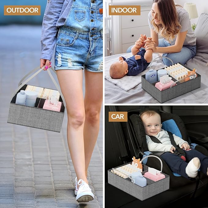 BBLIKE 3in1 Diaper Caddy Organizer - Diaper Caddy & Rolling Diaper Cart with Kids Clothing Rack for Nursery and Baby Essentials, Multi-Function Utility Cart for Bedroom and Bathroom, Black&Brown