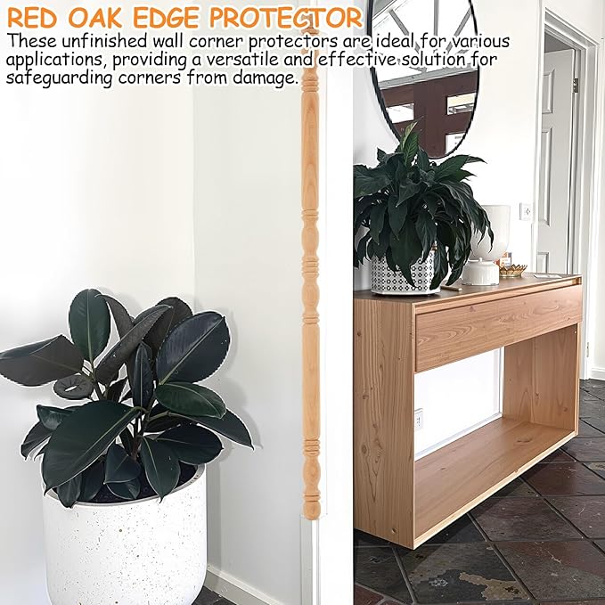 DoubleFill 2 Pack Red Oak Corner Guards for Wall Decorative Wall Corner Protector 39-1/2'' x 1'' Solid Wood Edges Protect Trim for Pets Renovation, Easy Installation