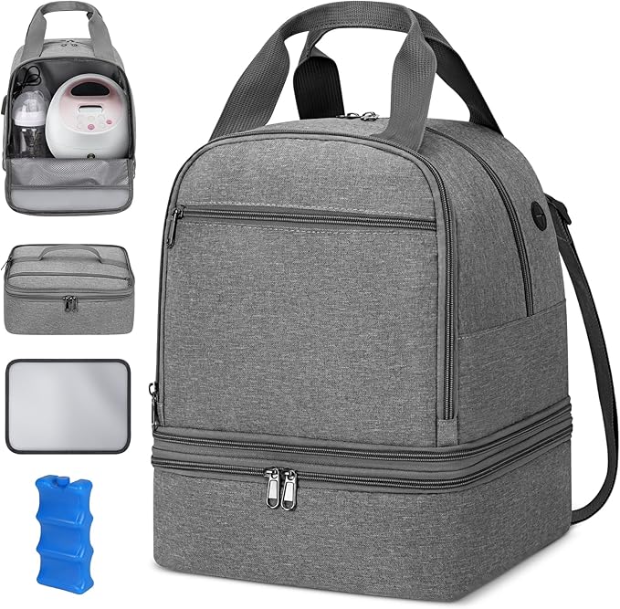 OCKLILY Breast Pump Bag Cooler Backpack — Large Insulated Milk Storage for Breastmilk — Wearable Hands-Free Pumping Tote for Working Moms (Grey)