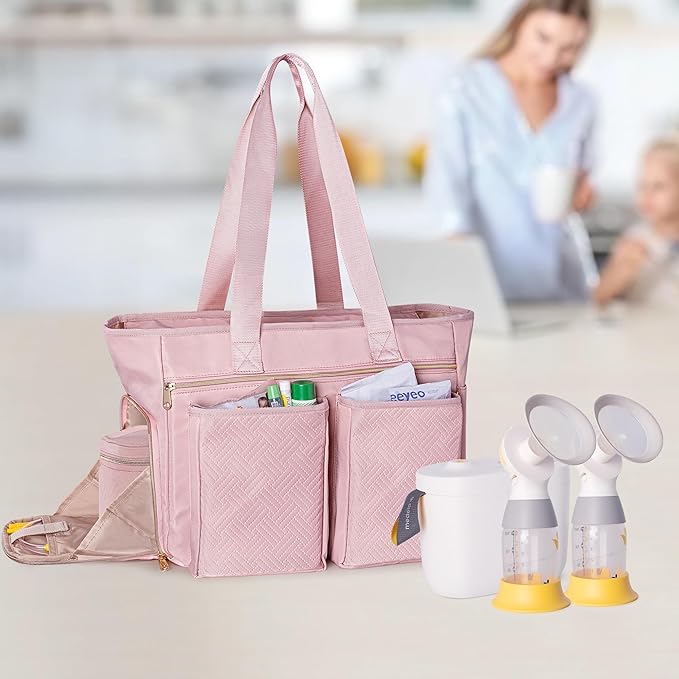 Fasrom Wearable Breast Pump Tote Bag Compatible with Medela Pump in Style and Accessories, Pumping Bag with 15.6” Laptop Sleeve for Work Moms to Carry Pump Parts, Pink (Patent Design, Empty Bag Only)