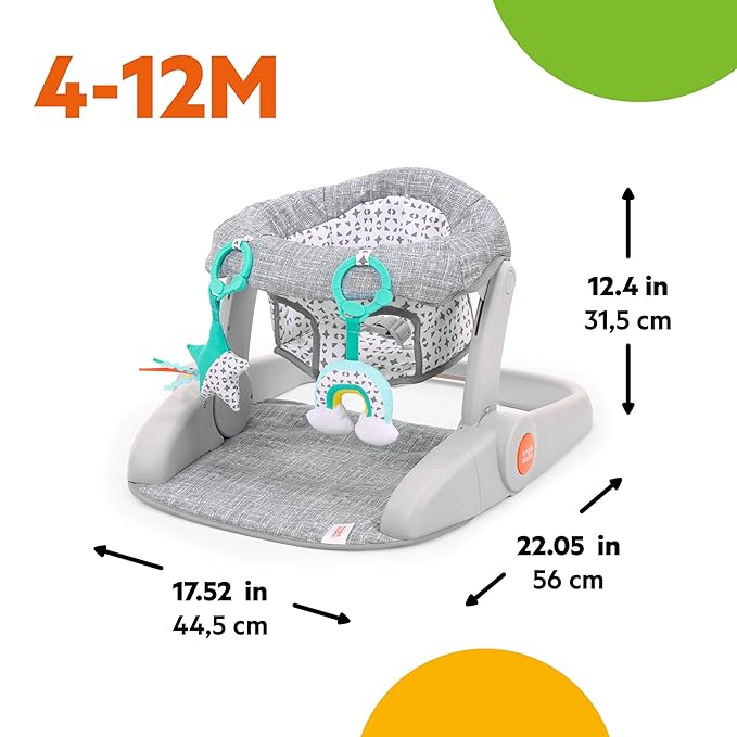 Bright Starts Learn-to-Sit Baby Floor Seat, 2-Positions Grow with Infant, Portable Baby Chair, Includes Sensory Toys, Unisex, 4-12 Months, Gray