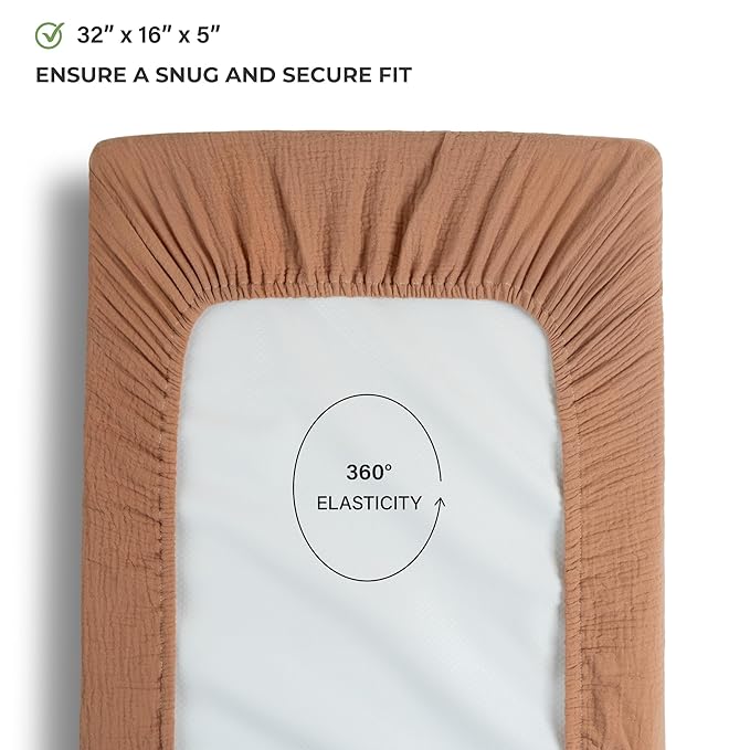 Meracorallo Muslin Changing Pad Cover, 2 Pack 100% Cotton Soft and Comfortable Changing Table Cover for Baby Boys and Girls, Camel & Fog